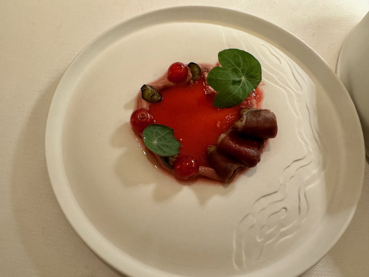 Smoked royal pigeon breast, poulty's liver mousse, red berries cream