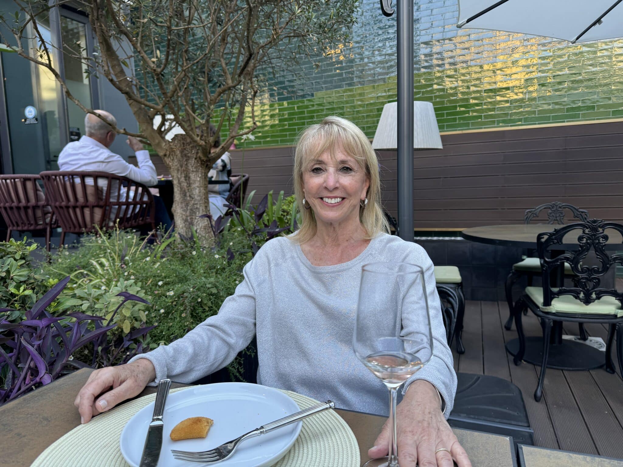 Barbara Nevins Taylor and rosé at the 135 Liberdade Hotel.