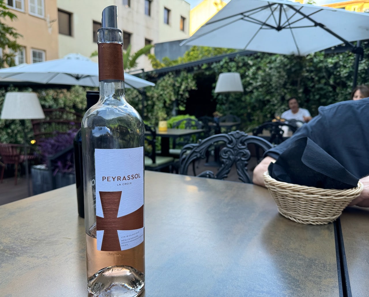 Peyrasoll bottle of wine on a table.