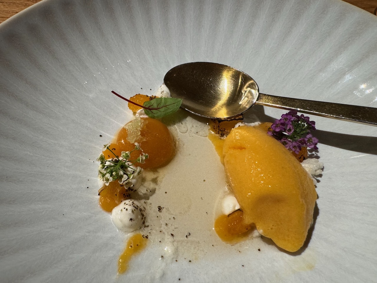 Fruit and sorbet dessert at DOP, Porto