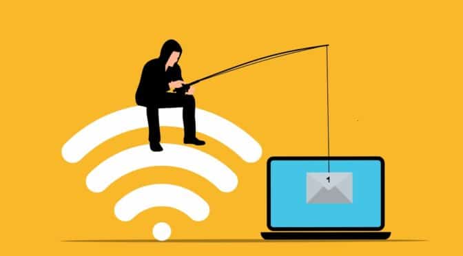 Man sitting on wifi symbol fishing in a computer by Mohammed Hassan