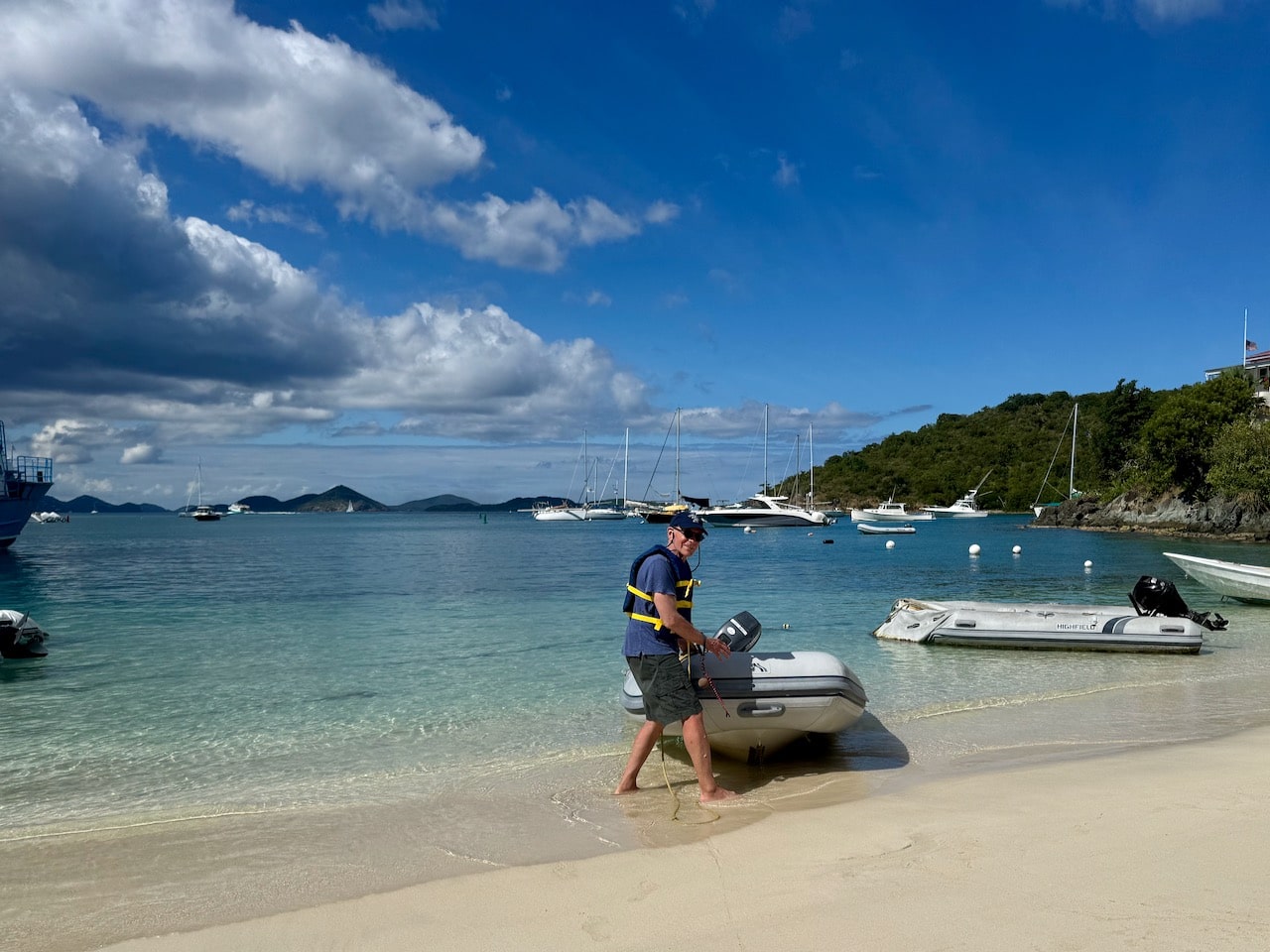 Nick Taylor and the Dinghy in Cruz Bay, St. John. Photo by ConsumerMojo.com